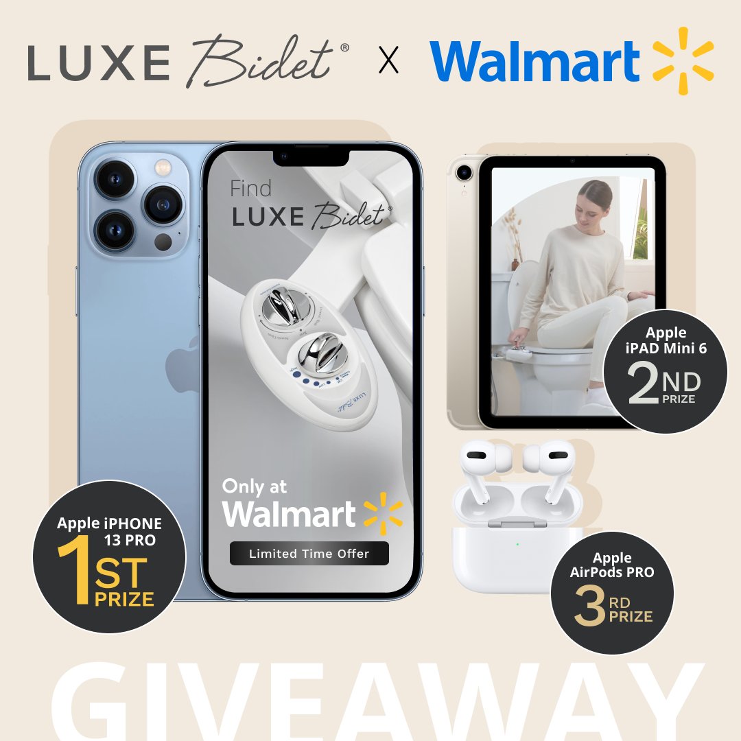 luxebidet's tweet photo. ✨GIVEAWAY✨#giveaway
1. Follow @luxebidet &amp; like this tweet
2. Tag a friend, 1 tag per reply &amp; no duplicate tags - UNLIMITED ENTRIES
🚨BONUS: RE-TWEET giveaway = 3 EXTRA ENTRIES
🚨BONUS: Tweet a photo of our LUXE Bidet W85 product display at Walmart, &amp; tag us = 50 EXTRA ENTRIES https://t.co/BkCtzgWpvZ
