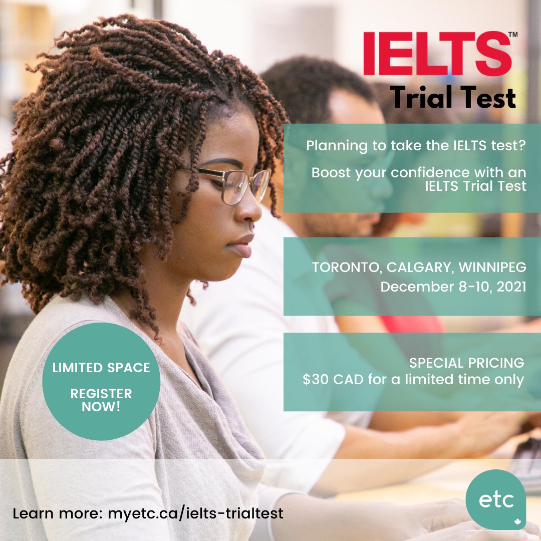 englishtesting's tweet photo. Preparing for the IELTS test? Practice IELTS General Training test questions in Listening, Reading, and Writing on a computer, under real exam conditions at our test centres. Special pricing for a limited time. Book today!
#IELTSTrialTest #IELTSprep #IELTSoncomputer #IELTS https://t.co/Osr5u4EfVb