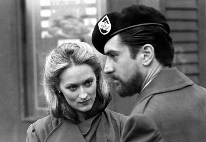 Robert De Niro and Meryl Streep on the set of The Deer Hunter (1978, Michael Cimino)