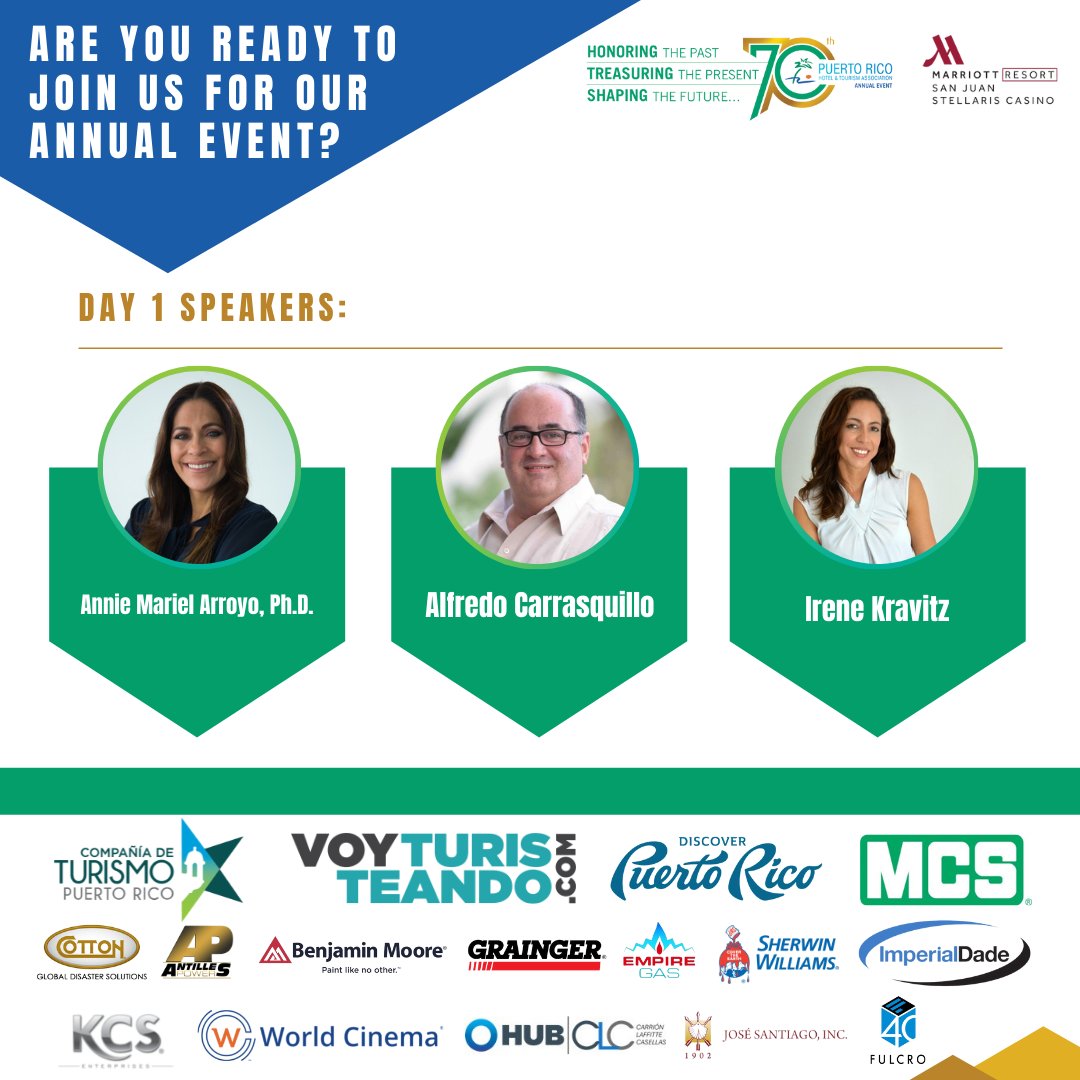 prhta's tweet photo. Here are some of the speakers that will be joining us for #PRHTA’s Annual Event from December 1 - 2, 2021 at the San Juan Marriott Resort and Stellaris Casino!
Contact us at 787-640-7055 for tickets and details.
#PRHTACommunity #BeAPRHTAMember #MembershipPerks
(1/2) https://t.co/vvteBWZPH6