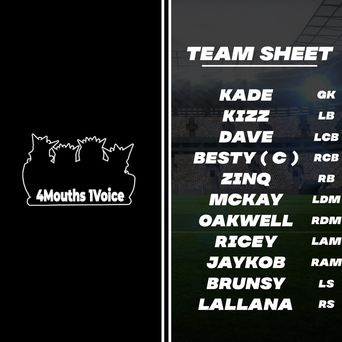 It's Game week 3 and we only have 1 game at 9pm UK time tonight we play Menago League EU this is how we line up