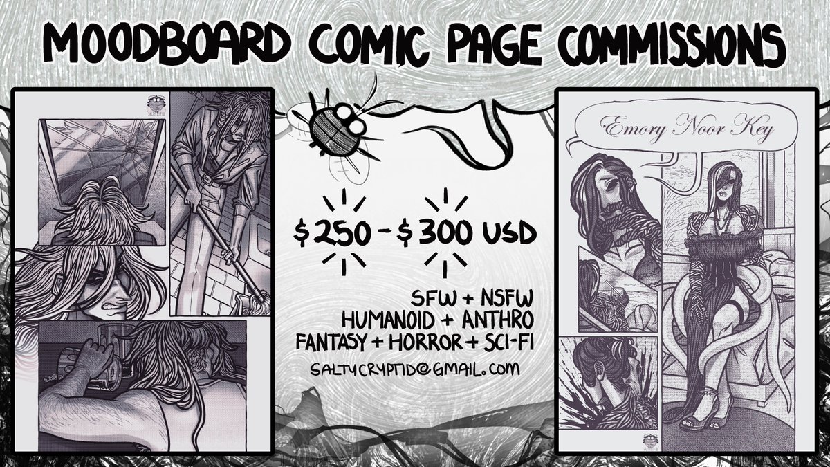 ✨💖 C0MMISSI0NS OPEN 💖✨

☀PORTFOLIO: cryptidart.carrd.co
☀TOS: docs.google.com/document/d/1bB…

Looking to do these nonlinear styled character snapshots for people as well as the more classic type of comm! They're toned pages with an emphasis on the inking, best with 1-2 charas.