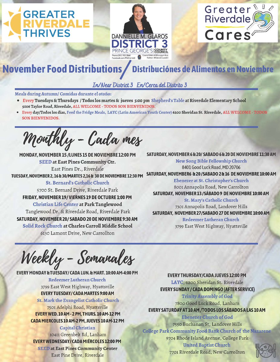 CYAdvanceMD's tweet photo. Check out these November Food Distributions in and around District 3 - Consulte estas distribuciones de alimentos de noviembre en el Distrito 3 y sus alrededores https://t.co/weD567FVta