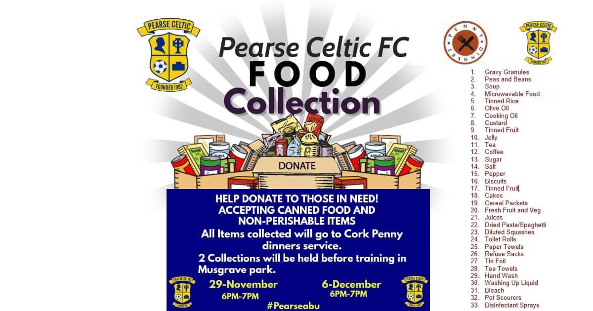 CelticPearse's tweet photo. 🗣 Pearse Celtic Food Appeal for Cork Penny Dinners 

We are carrying out a food collection in aid of Cork Penny Dinners on November 29th &amp; 6th December at Musgrave Park 🥕☕️🥫

We hope shops supermarket and wholesalers come on board again this year.

Full details below ⤵️ https://t.co/mbS4rFPLkz