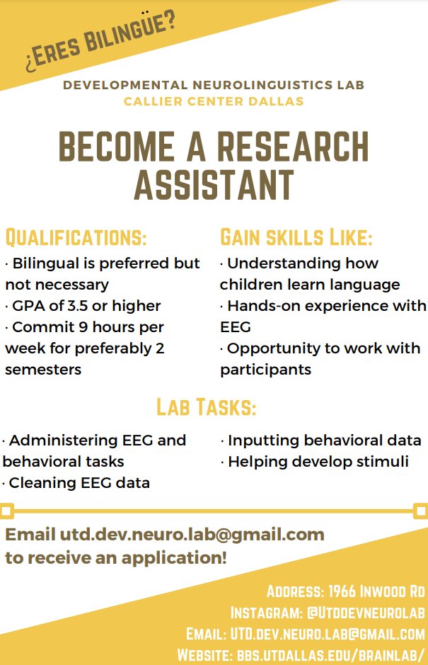 ¿eres bilingüe? join us ! Email the lab at utd.dev.neuro.lab@gmail.com for an application :)