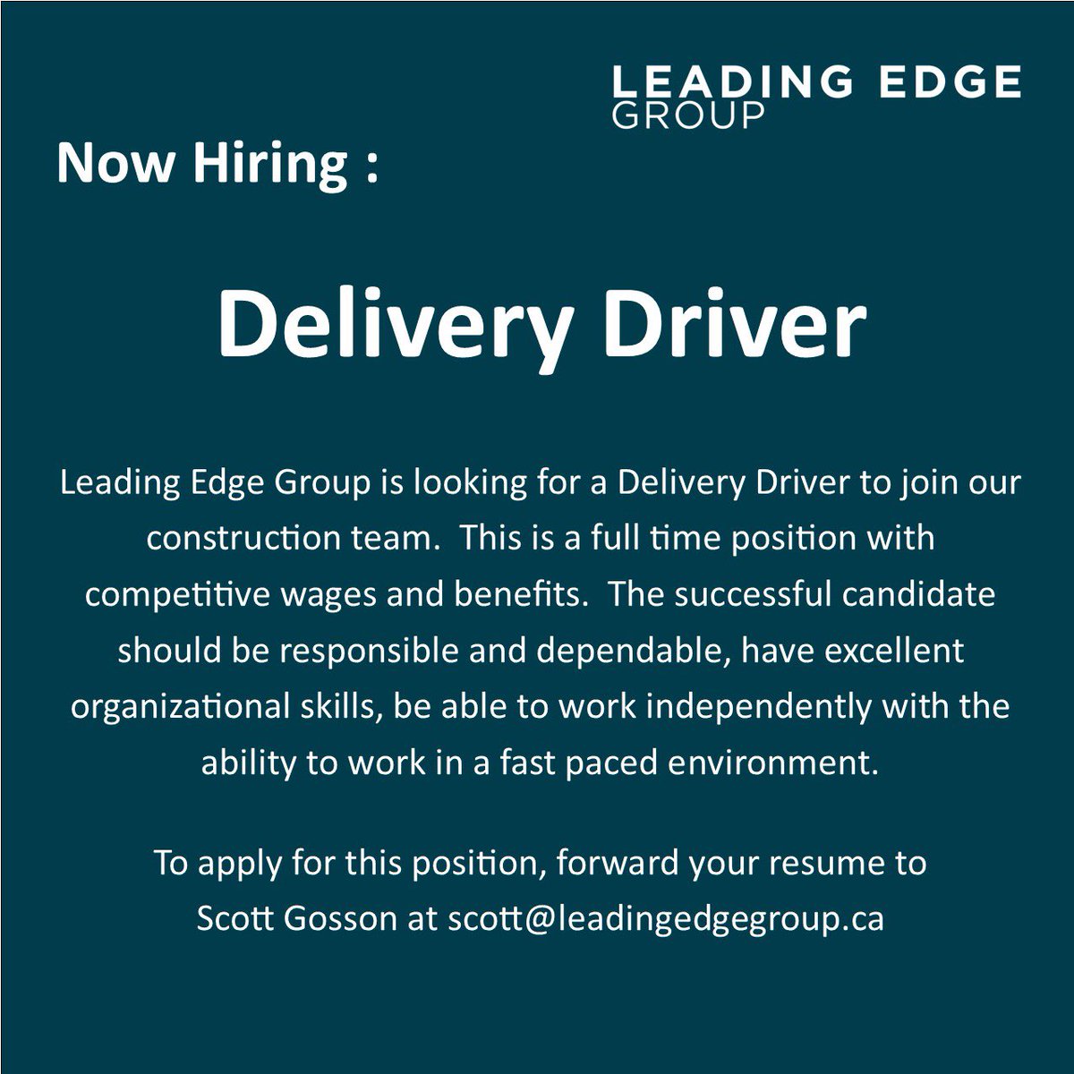 We are currently looking to hire a Delivery Driver. Please check out the WorkPEI link for more information:

workpei.ca/job/leading-ed…