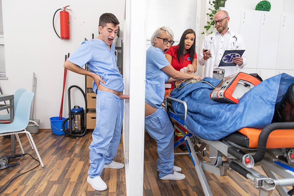 Latex stepbrother gloryhole nurse