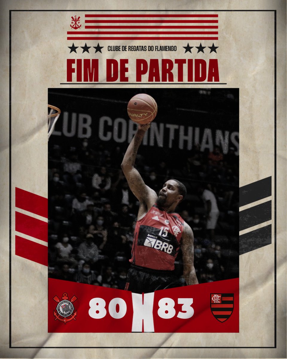TimeFlamengo's tweet photo. HAJA CORAÇÃO! Depois de uma segunda etapa eletrizante, #FlaBasquete se impõe e vence o Corinthians, fora de casa, por 83 a 80, mantendo a invencibilidade no NBB e em 2021!

#AtéOFinal #NaçãoBRB https://t.co/osRi4vVm9f