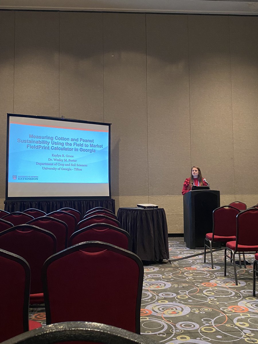 kaylyngroce's tweet photo. Excited to share my research today at #ACSmtg! I’ve loved working with GA cotton &amp; 🥜 growers, @UGAExtension Agents, and @FieldtoMarket to evaluate sustainability trends for these crops. I can’t wait to see where this research goes! @ASA_CSSA_SSSA https://t.co/TG7zCxxwHq