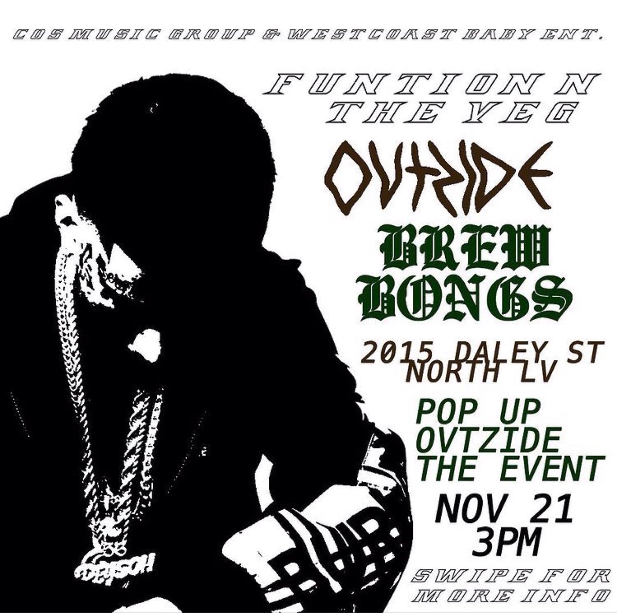 outsidetan's tweet photo. That being said, pull up to the Function at The Veg! We got new @ovtzide merch and @brewbongs available! NOV 21/3PM https://t.co/ehIlZq1D7u