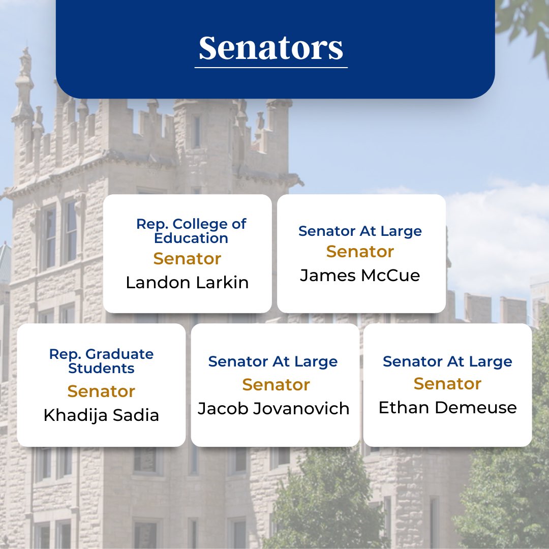 niusgaofficial's tweet photo. Introducing your current Senators at Large! Senators work on committees dedicated to specified areas of student interest in order to ensure that students are their most successful at NIU. Senate is also responsible for officially recognizing student organizations and approving https://t.co/osewqslgn7
