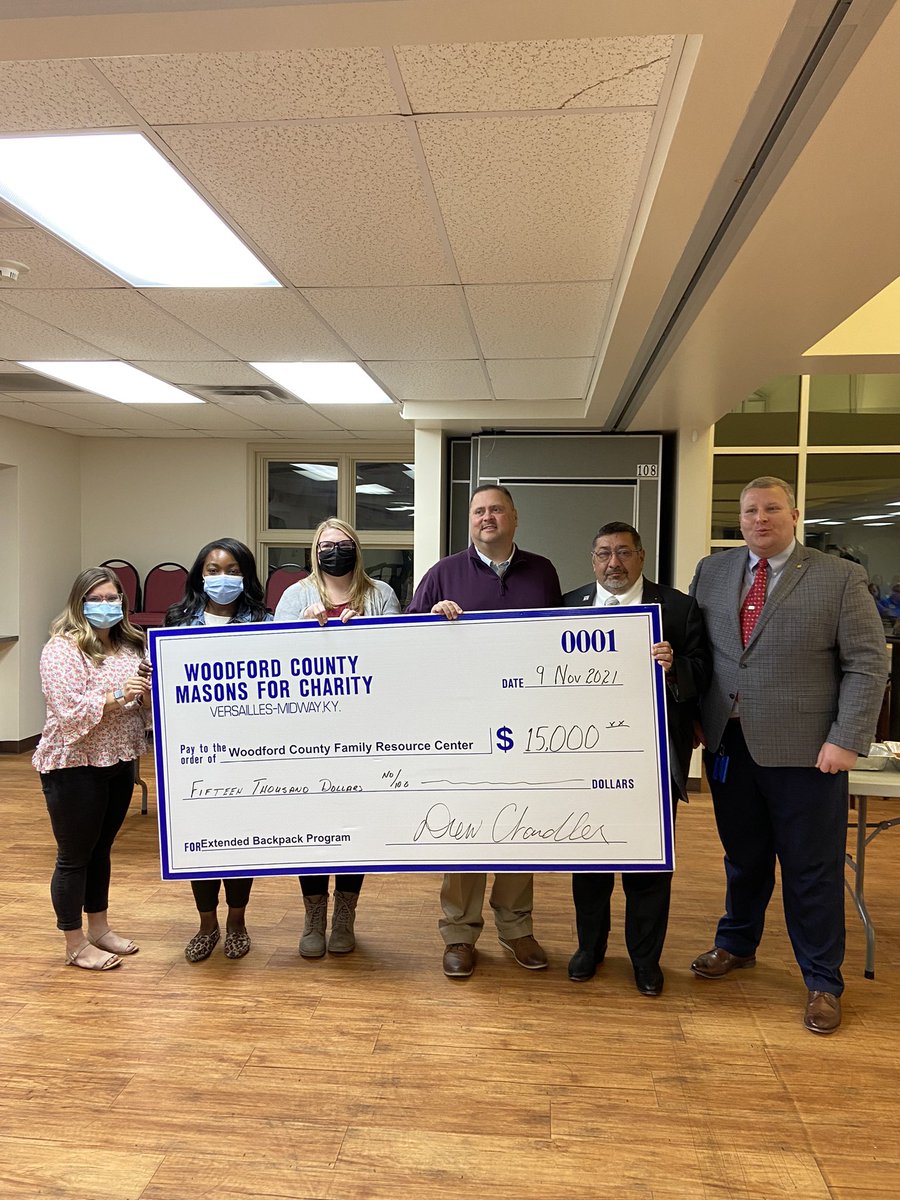 Woodfordsuper1's tweet photo. Thankful for great community partners!! Huge shoutout to Mr. Drew Chandler and the Woodford County Mason��s Buford - Landmark Lodge #41 for their large donation to our backpack program!!#WCPSinfluence https://t.co/S9zoFUjEvb
