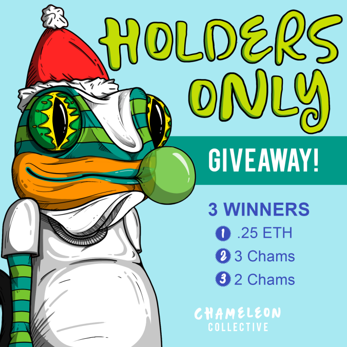 Chameleon_NFT's tweet photo. 🦎🔥24 HOUR HOLDER GIVEAWAY💜🎉
We want to reward our holders by giving 3 Cham Fam members some prizes… Here is how to enter👇🏽
1️⃣Like + rt this post 
2️⃣Tag 3 friends
3️⃣ Hold a Cham + get verified as a holder by collab land in our discord -> https://t.co/1xdYiuDliC #ChamFam https://t.co/Q7YcW0piLN