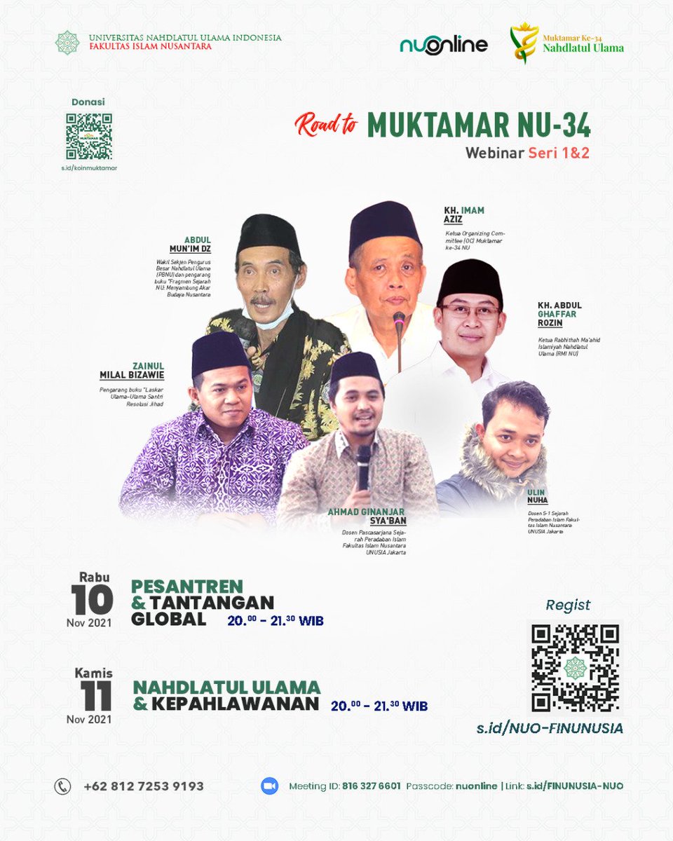 Universitas Nahdlatul Ulama Indonesia yang merupakan Bagian dari kebesaran Nahdlatul Ulama. Untuk menyemarakkan 34 Muktamar NU, UNUSIA mengadakan Webinar dengan 2 seri. Penasaran? Yuk ikutan. Info lebih lengkap silakan cek di pamflet di bawah ini.

s.id/NUO-FINUNUSIA