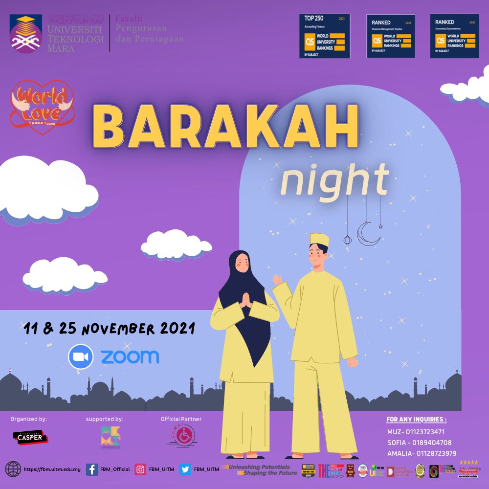 1world1love21's tweet photo. 🌙 INVITATION TO BARAKAH NIGHT🕌
By Casper Event Management❤️🖤

BARAKAH NIGHT is a virtual Yaasin recital night aimed to bring the students from different courses and the public including NGOs closer.
It is open for everyone to join! https://t.co/M2zqaHaJ75