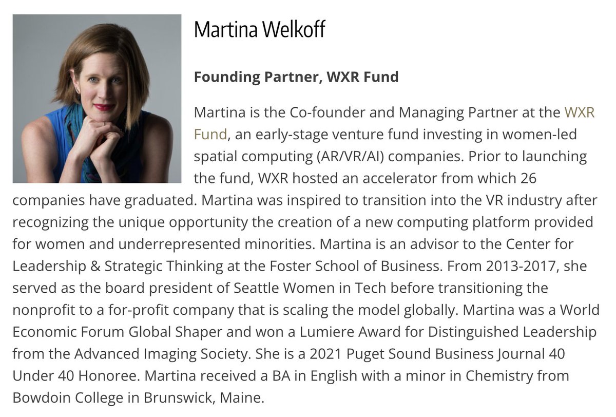 XrdaySeattle's tweet photo. New presenter announced for #XRday: We are excited to welcome Martina Welkhoff, Founding partner at @WXRfund. Tickets are still available but going fast!  https://t.co/3ificYEwxm https://t.co/RHkpFzphKB