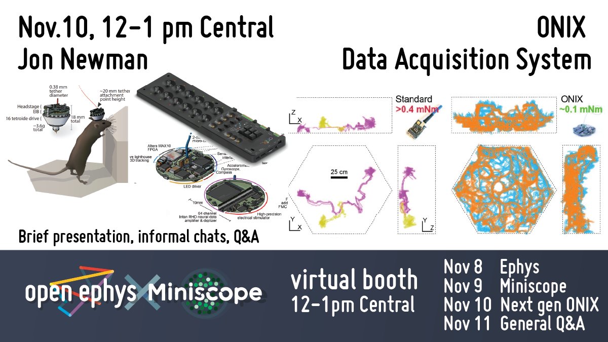 Join us on Wed. at 12-1 pm Central, Jon Newman <a href="/__jonnew/">Jonathan Newman</a> will talk about the upcoming next gen. Open Ephys system for unencumbered mouse behavior, and we can have an informal chat on all topics related to electrophysiology. mit.zoom.us/j/3218471095