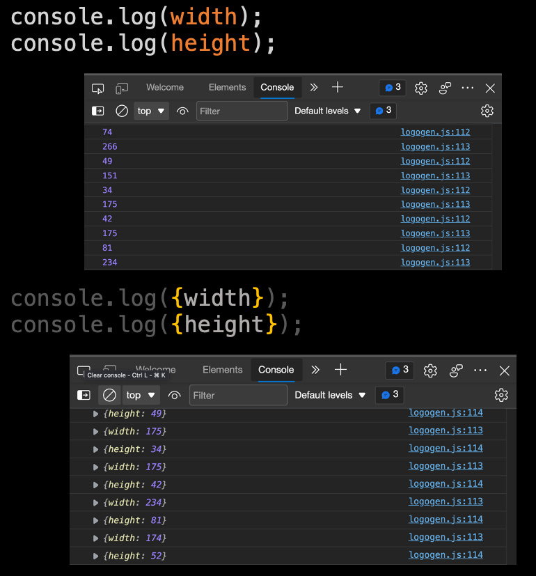 DanWahlin's tweet photo. TIL: You can use console.log({height}) rather than just console.log(height). Makes total sense but I hadn't tried it before.

Really nice article by @codepo8 on logging techniques.

https://t.co/KP9Sajb0Eq

🎉 Bonus: Watch the CSS Mirroring video at the end of the post. https://t.co/gjz7LzZ5ul