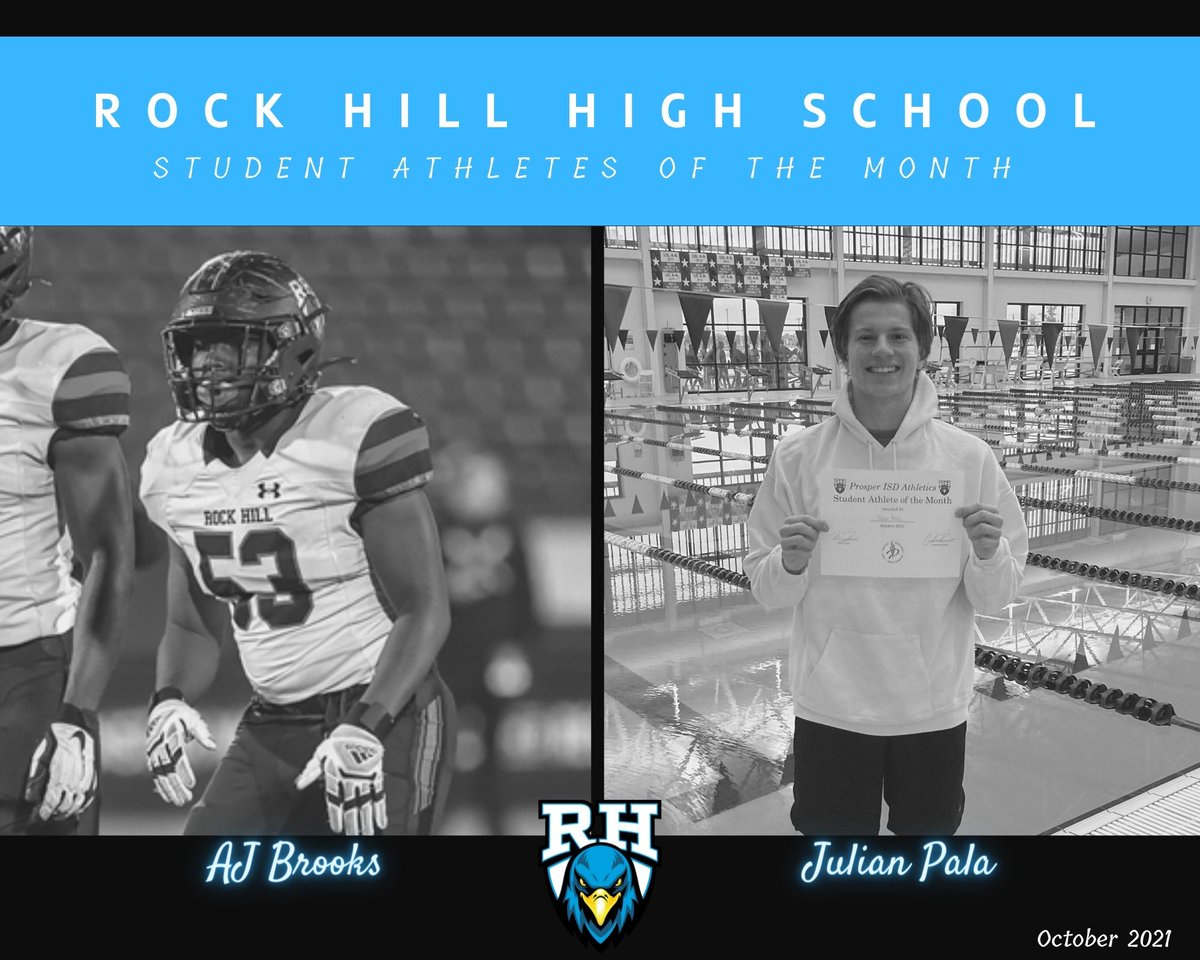 PISD_Athletics's tweet photo. Congratulations to our October Student Athletes of the Month from @RockHillHS! We are proud of you!
@ProsperISD @PISD_Aquatics 

AJ Brooks - @RockHillFB1 
Julian Pala - @RH_SwimDive https://t.co/B0rRV6iew5