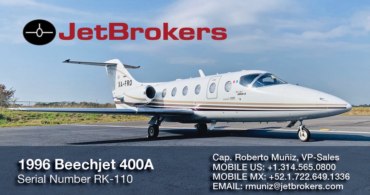 JetBrokers's tweet photo. BACK ON THE MARKET: Beechjet 400A S/N RK-110 ✈️
Contact 📱 Roberto Muñiz +1.314.565.0800
🌏 Delivered with Fresh A,B,C,D Checks
🌎 Garmin G5000 Avionics
🌍 ADS-B Compliant
🌏 Low Engine Times
https://t.co/erHfUMoVsa
#Beechjet400A #Beechjet #LuxuryLifestyle #JetForSale https://t.co/vCm2cDK3As
