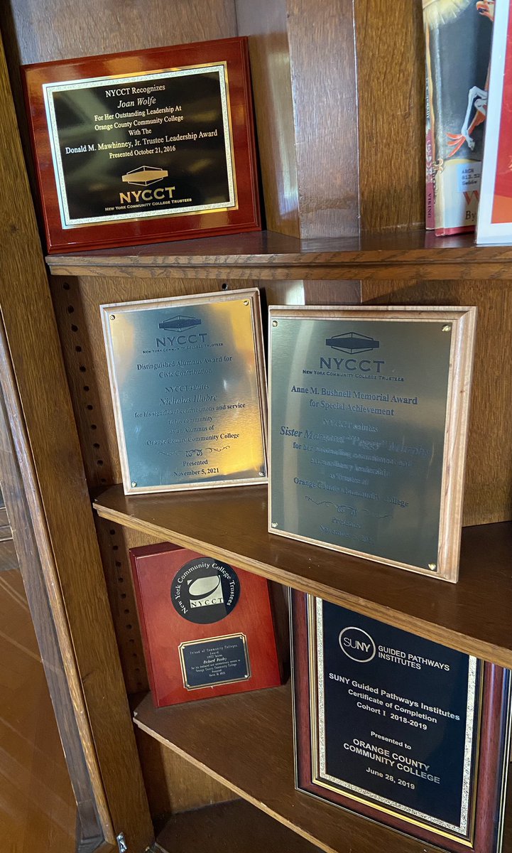 drkrisyoung's tweet photo. I’m going to boast for two who don’t. We’re @SUNY_Orange proud for Sr. Peggy Murphy - winning the highest Trustee recognition possible - and Nick Illobre - winning alum civic props - from NYCCT on Friday. In the case of honor in Morrison Hall! #comm_colleges https://t.co/4oyvIvb3LG