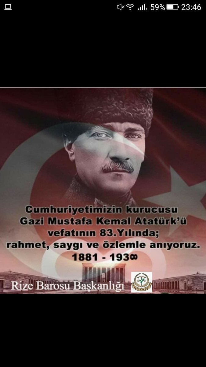rizebarosu's tweet photo. Kurtuluş Savaşımızın Başkomutanı ve Cumhuriyetimizin kurucusu Gazi Mustafa Kemal Atatürk’ü aramızdan ayrılışının . 83. yıl dönümünde sevgi, rahmet, şükran ve özlemle anıyoruz. https://t.co/UoR8zyTsj0