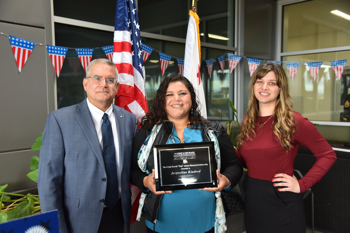 go2MissionSC's tweet photo. Cost of Courage Foundation "Skip" Adams Scholarship Ceremony: Brian Adams, son of Skip Adams, Mission Veteran Jacqueline Kindred, and CEO of @CostofCourage Kelly Estes. More photos: https://t.co/v1gOsi8Czl. @CalCommColleges https://t.co/bTjM51RUUI