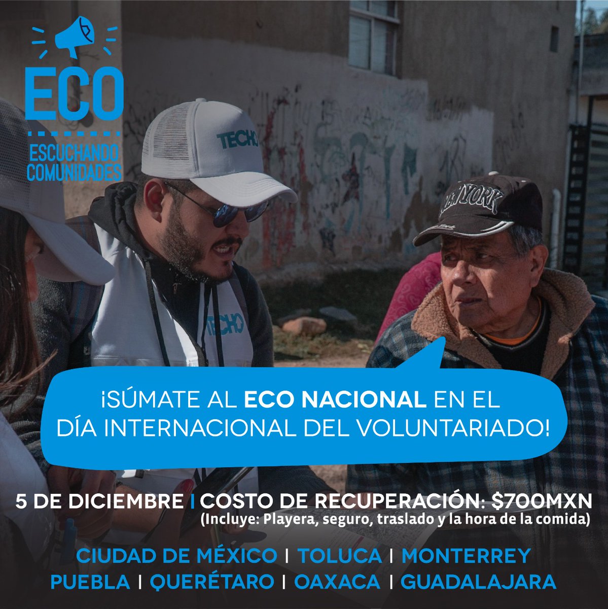 TECHOmx's tweet photo. Súmate este 5 de diciembre a un ECO Nacional en las ciudades donde tenemos presencia,  escuchemos a las y los vecinos para seguir construyendo un México justo, igualitario, integrado y sin pobreza 💙

Regístrate en https://t.co/oYtxAxXfUy https://t.co/2XzbipbJO5