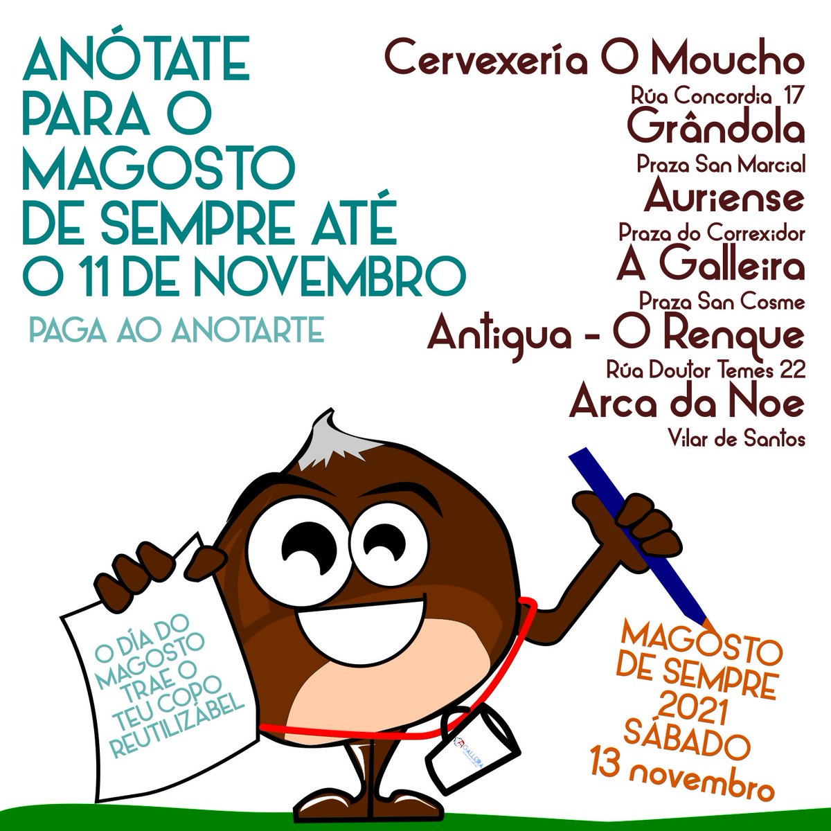 Veña que xa queda pouco! Lembrade anotarvos para o magosto, o xoves 11 é o último día! 🌰❤️