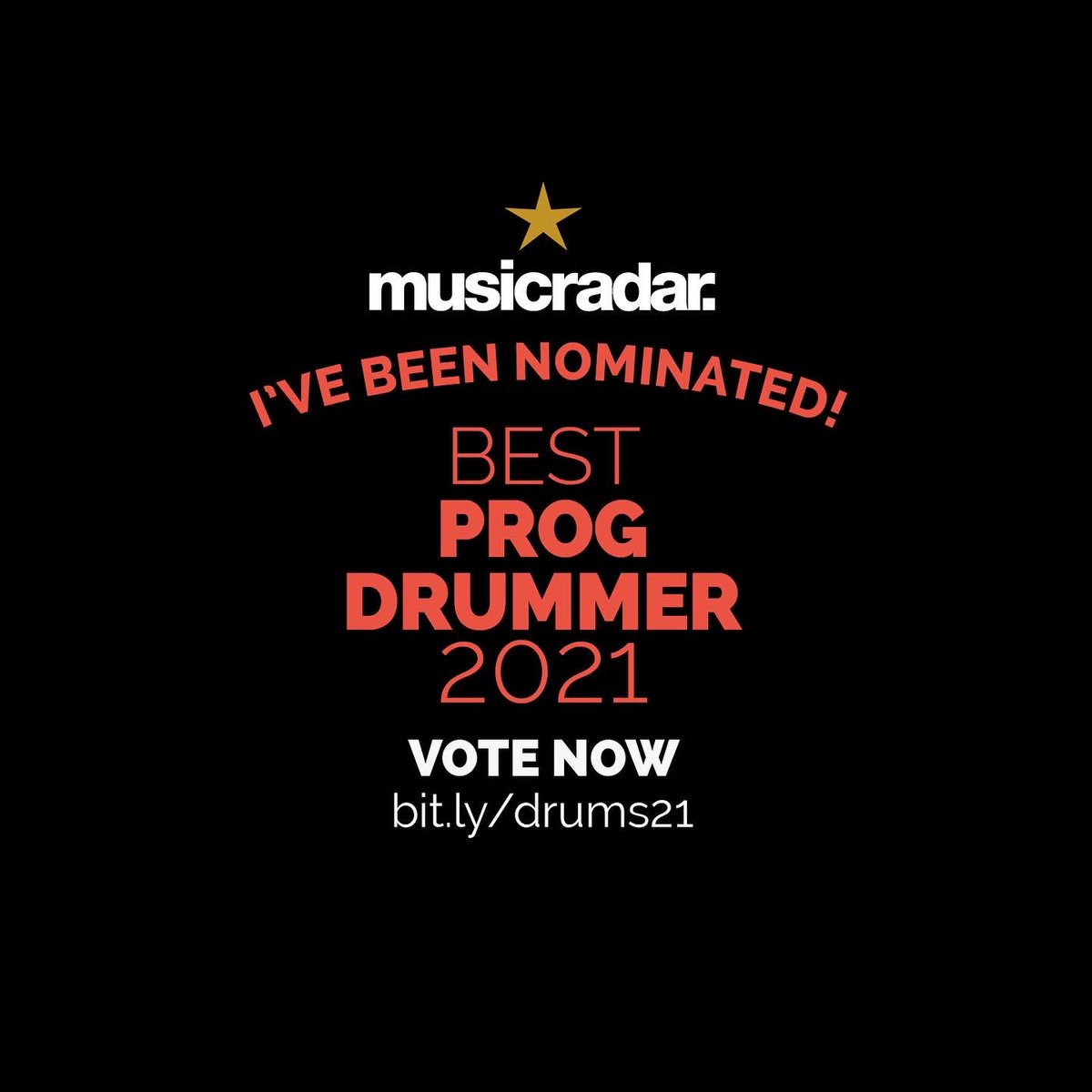 ~ It’s been a while Twitter 🥴 just wanted to let you know I’ve been nominated for “Best Rock Drummer” and “Best Prog Drummer” for 2021 by <a href="/MusicRadar/">MusicRadar</a>. Honored to be on that list with some of my heroes. If you feel so inclined, I’ve put the link in my bio to vote! 👀 ~