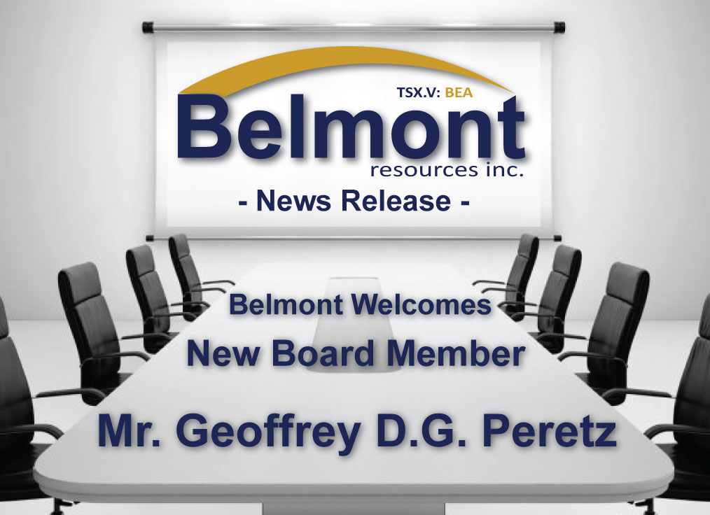 Belmont_Res's tweet photo. #BelmontResources #tsxBEA announces the appointment of Mr. Geoffrey D.G. Peretz to the Company’s Board of Directors.
https://t.co/Da2wUGFhCd https://t.co/hKi3VYFNTe