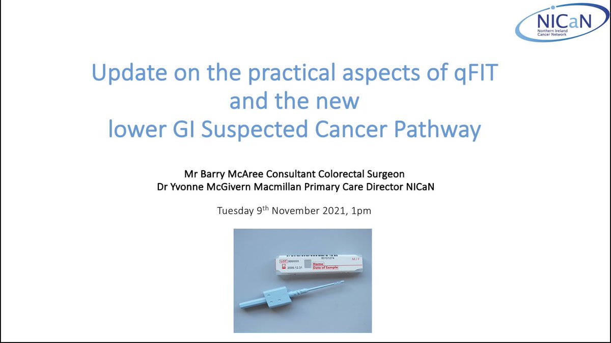 BarryMcAree's tweet photo. NICAN LGI suspect CApathway refresher &amp;update today along with Dr Yvonne McGivern.Thanks to all GPs who attended. It will take primary&amp;secondary care teamwork using this superb tool qFIT wisely, to get the gains for our popl’n @MccayNaomi @taluap @CaraAnd16564794 @Sarah_Christie5 https://t.co/vTeqA79j8n