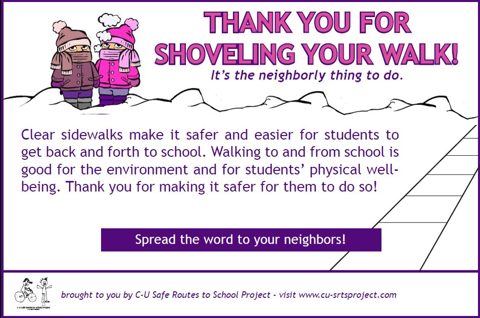 CU_srtsproject's tweet photo. C-U SRTS Project is pleased to offer a program to assist schools and neighborhoods in providing students with safe routes to and from school and other destinations during the winter months.  The program will run from January to March 2022 https://t.co/99R7UzBvOt