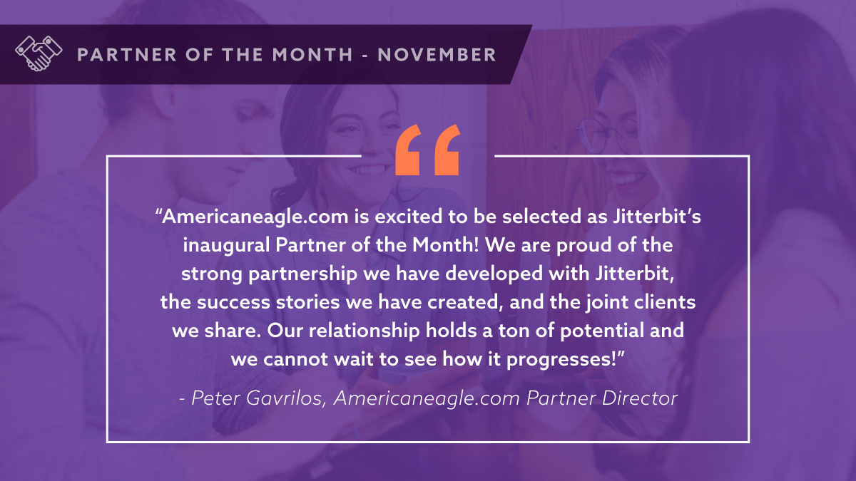 jitterbit's tweet photo. Learn more about our selected Partner of the Month, @_Americaneagle in our partner highlights section! Find out their offerings and focuses here: https://t.co/EasKN5ytZa
#JBPartner #JitterbitPOM #integration #ipaas #apis https://t.co/t37mULIGqa