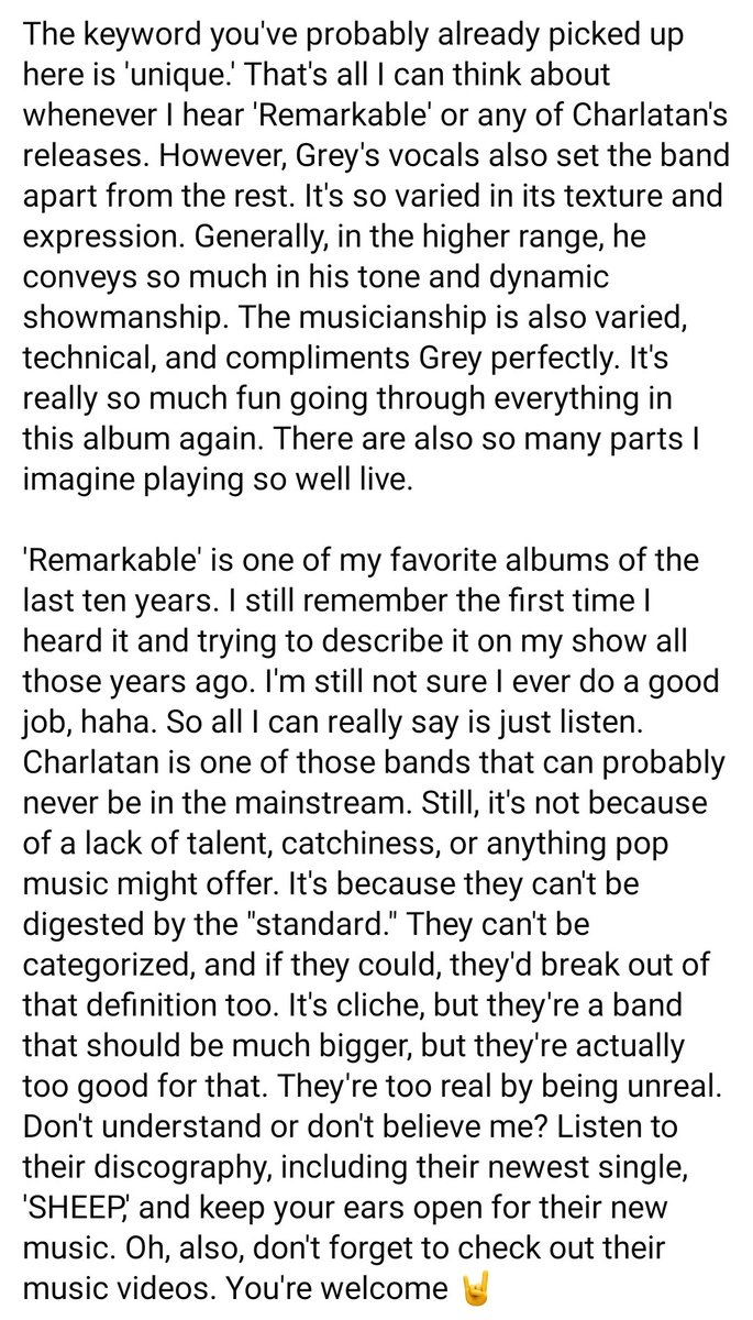 realIanScene's tweet photo. It's Day 199 of My Scene Reunion (or Breakdown from the Past) 🤘

Today, I listened to 'Remarkable' by @wearecharlatan!

Check out my thoughts below 🤠

#Charlatan #Remarkable #scene #scenetalk #musictalk #scenemusic #core #albumtalk #posthardcore #alternative #alternativemetal https://t.co/rbyWMCYRCv