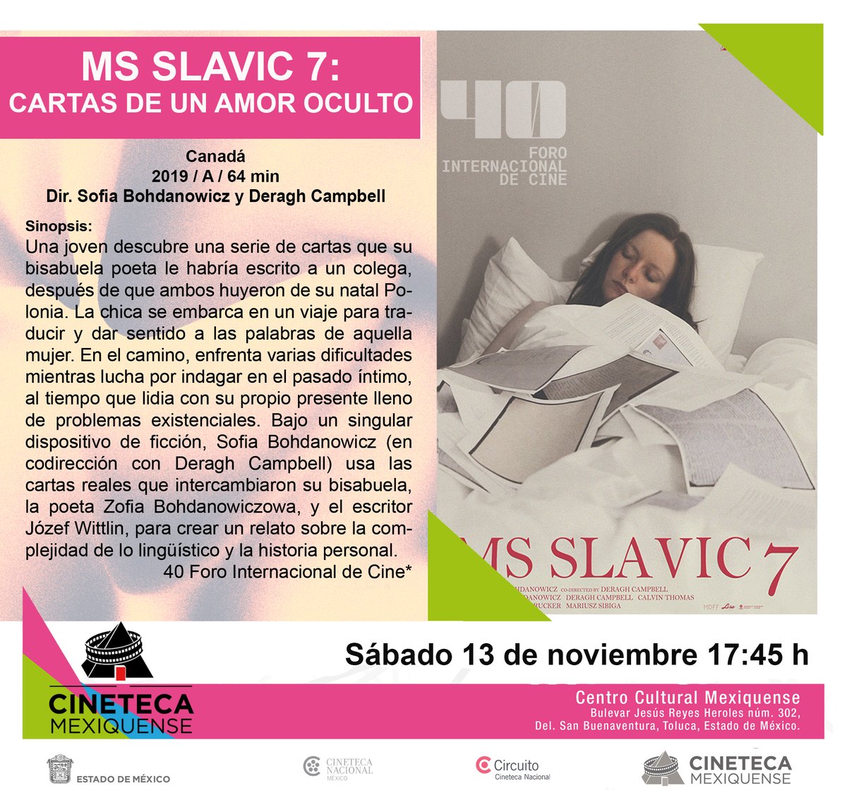 CinetecaEdomex's tweet photo. Hoy es sábado y en la #CinetecaMexiquense tenemos películas para ti:
>Susurros del corazón #CicloStudioGhibli | 12:30 h
>Vitalina Varela #40Foro | 15:15 h y 20:00 h
>MS Slavic 7: cartas de un amor oculto #40Foro | 14:45 h https://t.co/DakPM6513W