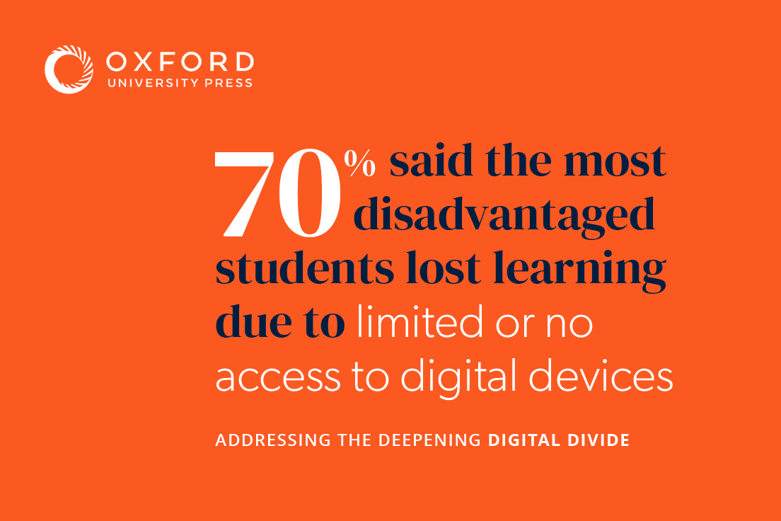 OxUniPress's tweet photo. As we look ahead to the future of learning, we must come together on a global scale to address the issues of the digital divide in education to ensure that no learner is left behind. Read more in our latest report: https://t.co/uvfxoJWXvu #DeepeningDigitalDivide https://t.co/3BFrGtg9AV