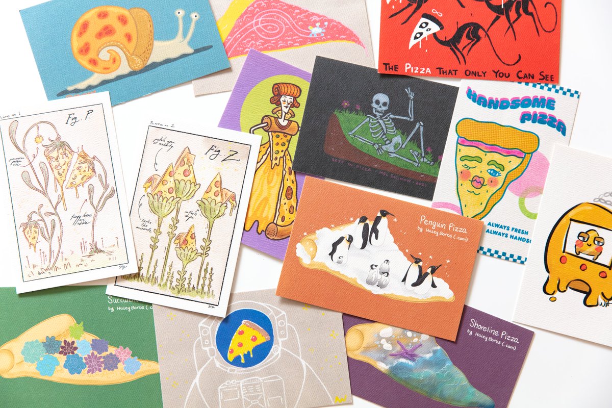 sawdustbear's tweet image. We have incredible prints from @LuBellWoo, @melgillman, @sfemonster, @hihaleyboros, @gudetamo, @aliwilgus, and more! As always, these are distributed randomly(but if you visit us in person, of course you can pick them out) for max PIZZA SURPRISE reasons. #ProjectPizza2021