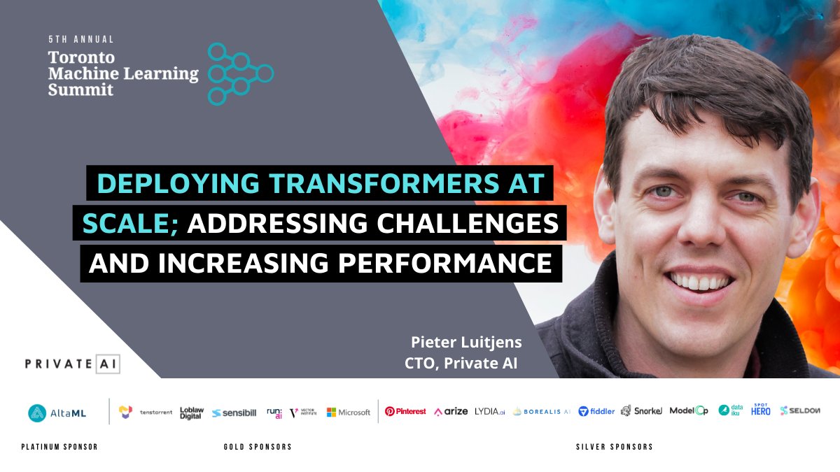 TMLS_TO's tweet image. In this #TMLS2021 talk, @Piet_El CTO @_PrivateAI will go over the challenges they faced and how they managed to improve the latency and throughput of their Transformer networks, allowing their system to process Terabytes of data easily and cost-effectively
bit.ly/TMLS2021