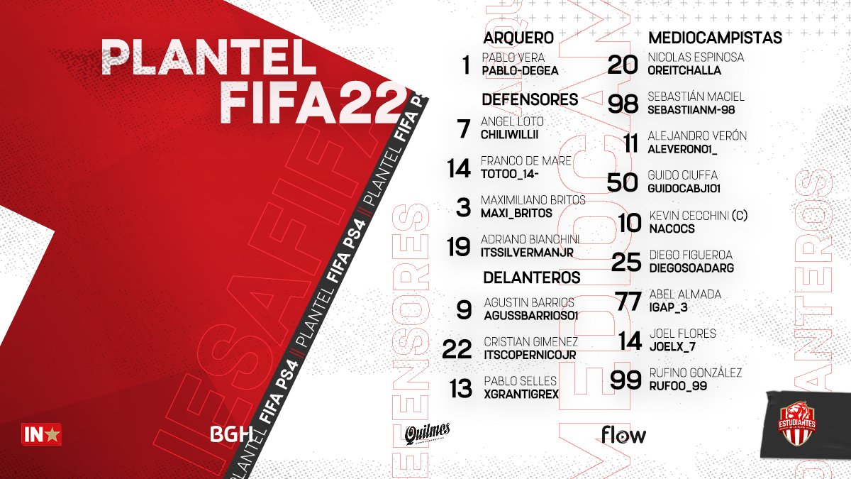Edelpgaming's tweet photo. ¡Vuelve el fútbol virtual! 🙌

Estos son los jugadores que van a representarnos en la Temporada 17 de @IESAFIFAar que comienza esta noche 🔥

Desde las 23:00hs vuelve a rodar la pelota para los chicos de #ClubesPro en #FIFA22 ⚽ https://t.co/AnUggk50to