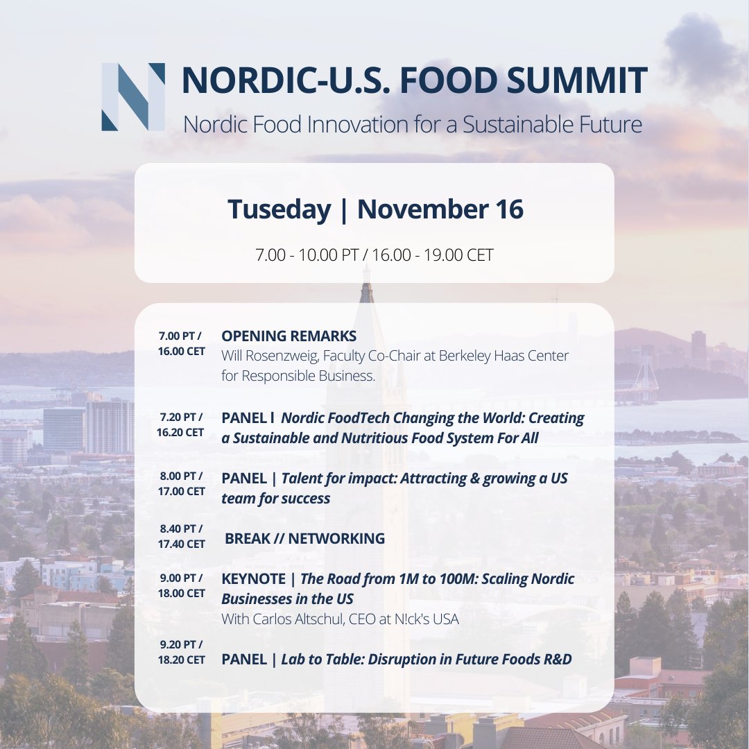 🌱Nordic-U.S. Food Summit is only one week away, and it's time to present the agenda for day #2!

Virtual tickets are available until November 12. Register here: lnkd.in/dKater2