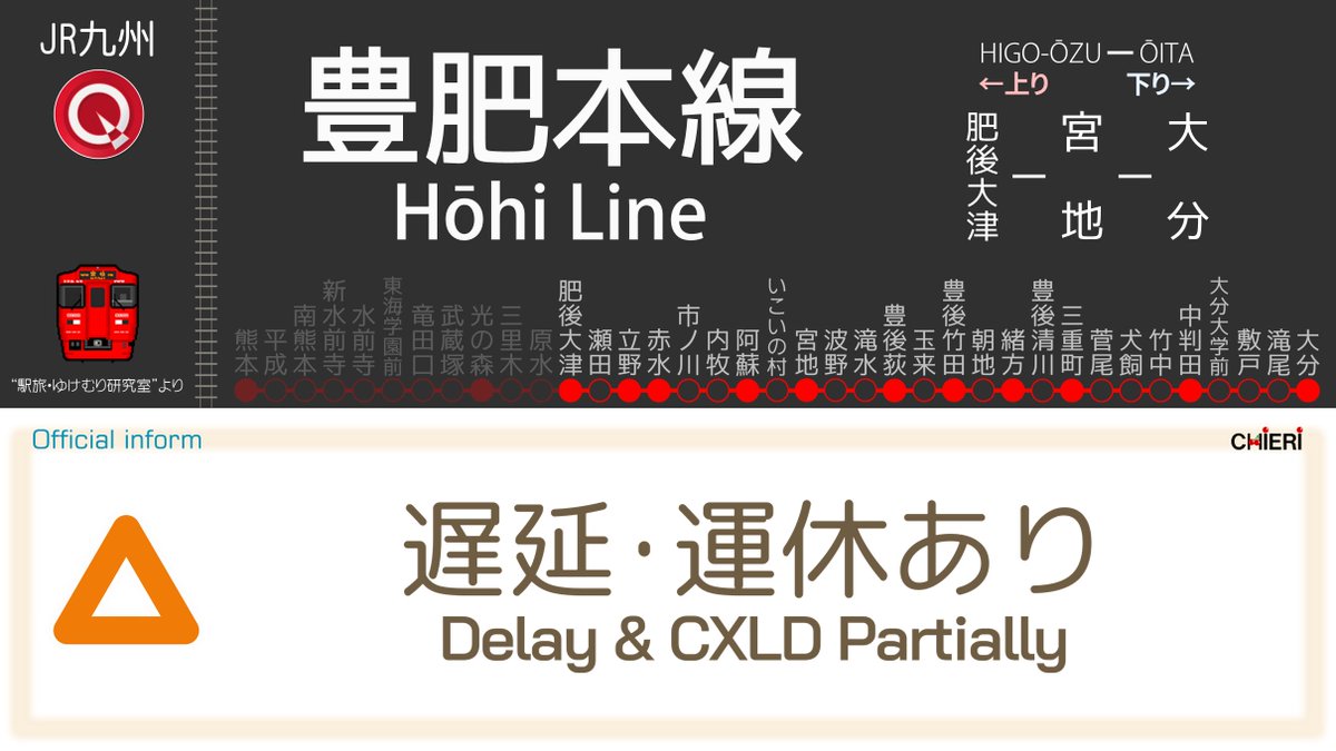 豊肥本線 阿蘇高原線の遅延情報 今日現在 リアルタイム最新情報 ナウティス