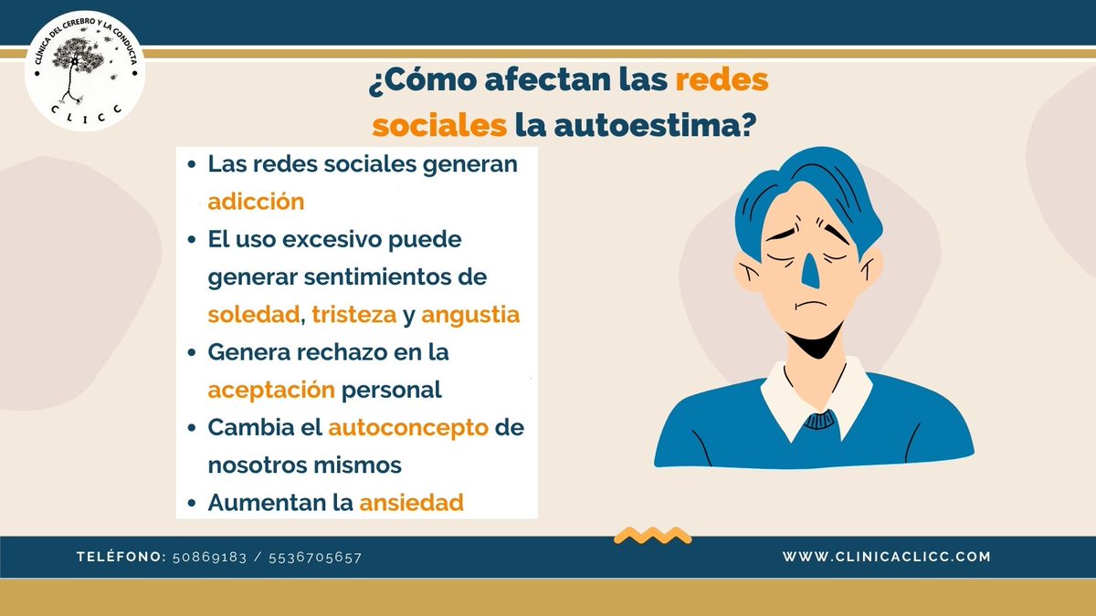 clicc_clinica's tweet photo. ¿Sabes cómo afectan las redes sociales la autoestima? 🤔🧐🤓
👉 ¡Aquí te lo explicamos!
#GeneramosExperienciasQueCambianRealidades #procesoscognitivos #psicologia #saludmental
Tel.50869183 y 5536705657
¡Haz una cita! https://t.co/yqQjiHd6HX https://t.co/rmtdNkaDJE