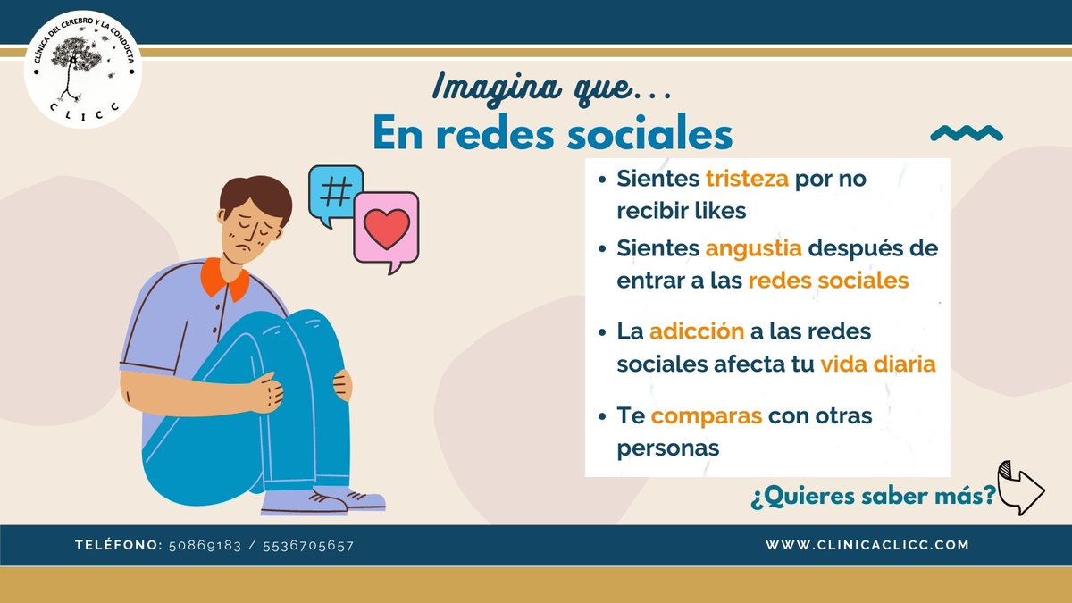 clicc_clinica's tweet photo. ¿Sabes cómo afectan las redes sociales la autoestima? 🤔🧐🤓
👉 ¡Aquí te lo explicamos!
#GeneramosExperienciasQueCambianRealidades #procesoscognitivos #psicologia #saludmental
Tel.50869183 y 5536705657
¡Haz una cita! https://t.co/yqQjiHd6HX https://t.co/rmtdNkaDJE