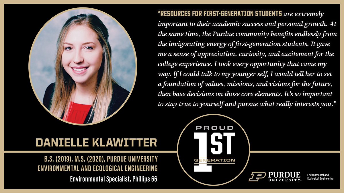 purdue_see's tweet image. Grateful and proud that #firstgenerationstudent Danielle Klawitter chose @PurdueEEE! "It's so important to stay true to yourself and find what really interests you," says Danielle, who works as an environmental specialist at @Phillips66Co. Proud!