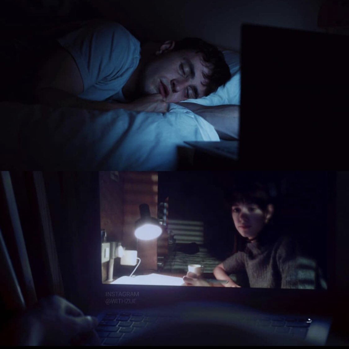 itsacarroll's tweet photo. @normalpeople @penguinrandom my favorite part of @normalpeople is when connell and marianne are on a skype call and connell falls asleep while marianne does her work. i got to live this scene a few months ago due to my bf falling asleep on call with me as i did my homework #NormalPeopleScriptSweepstakes https://t.co/CzmIBv9hSB