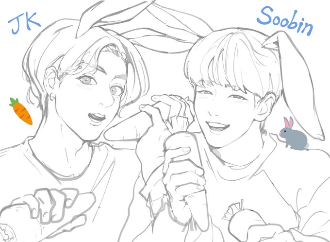 うさぎ兄弟の下描き🐰🥕 