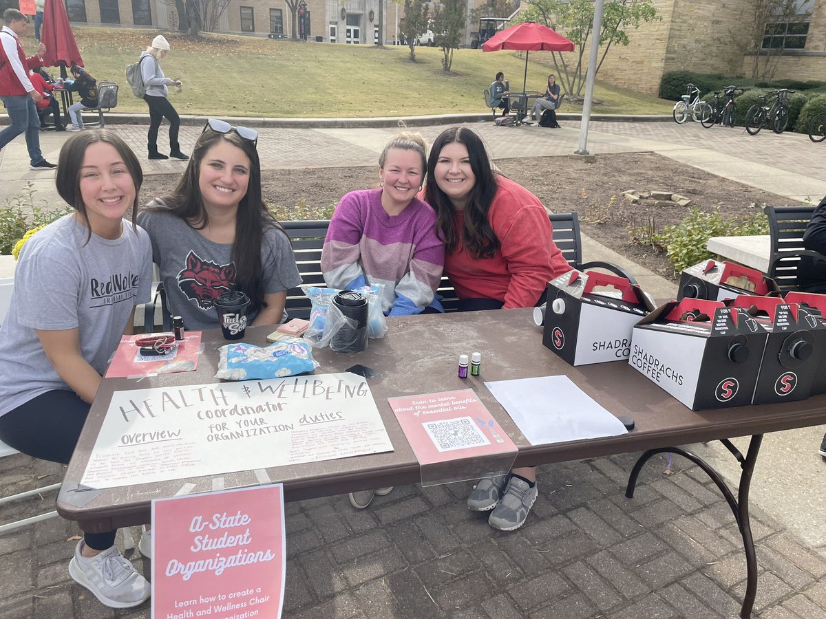 Red_Wolf_Pack's tweet photo. Special shoutout to A-State service and Learning for hosting Howl’s Self Care Fair today on the lawn —— what a fun way to take a break from school to learn about wellness opportunities on campus and in the community! https://t.co/DE1ZHubM7r