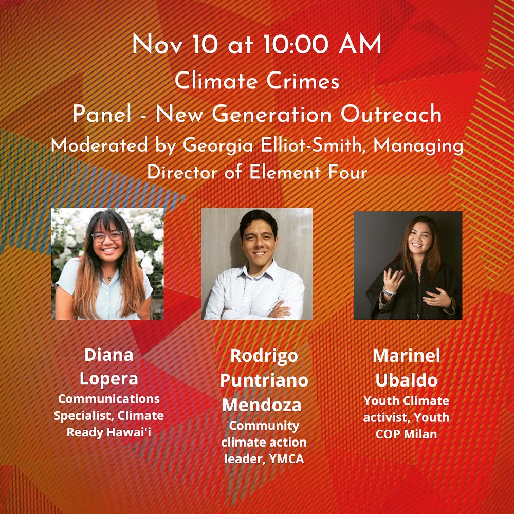 Tomorrow we are concluding our series of events with an exciting panel focusing on youth activism and climate action! @YnelUbaldo <a href="/rodripuntriano/">Rodrigo Puntriano</a> and Diana Lopera.
#cop26 #greenzone #youth #youthactivism