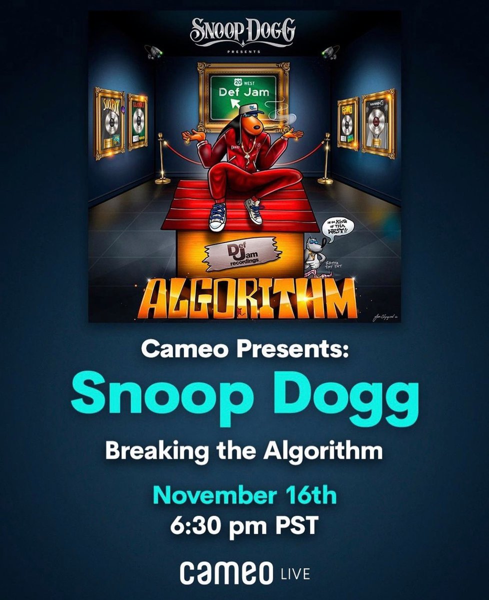 Mr312's tweet photo. So excited to be hosting @SnoopDogg "Breaking the Algorithm" on Cameo Live next week. Get your tickets starting at $25 here https://t.co/vNfUQQ94zZ https://t.co/dwkTRQtS8V